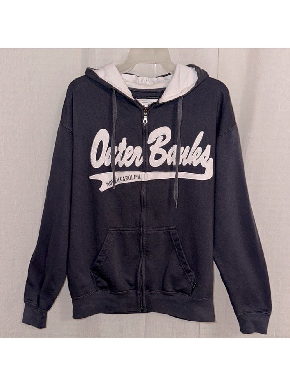 Pacific & Co. M Indigo White “Outer Banks NC” Cotton Blend Full Zip Hoodie